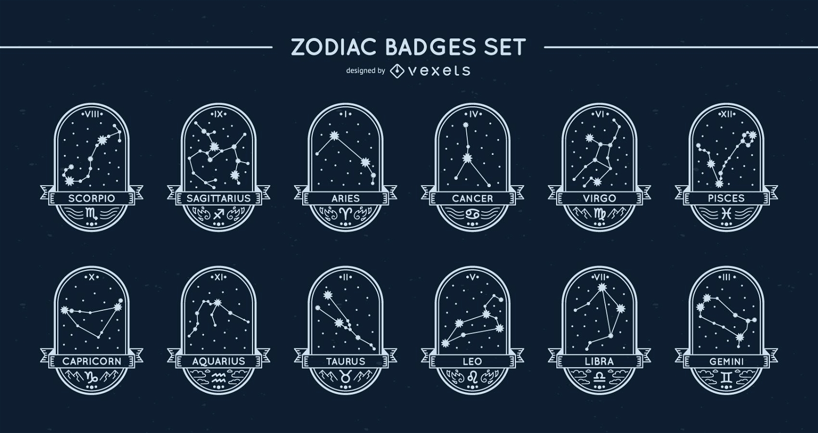 Zodiac badges stars set