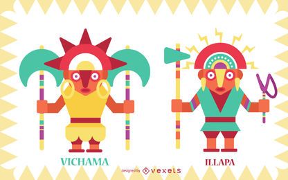 Conjunto de vetores planos de deuses incas