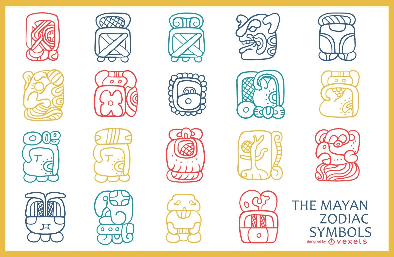 Pacote de símbolos do zodíaco maia