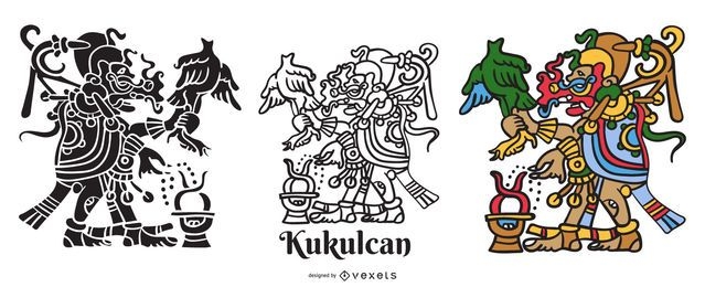 Conjunto de ilustrações do deus maia Kukulkan