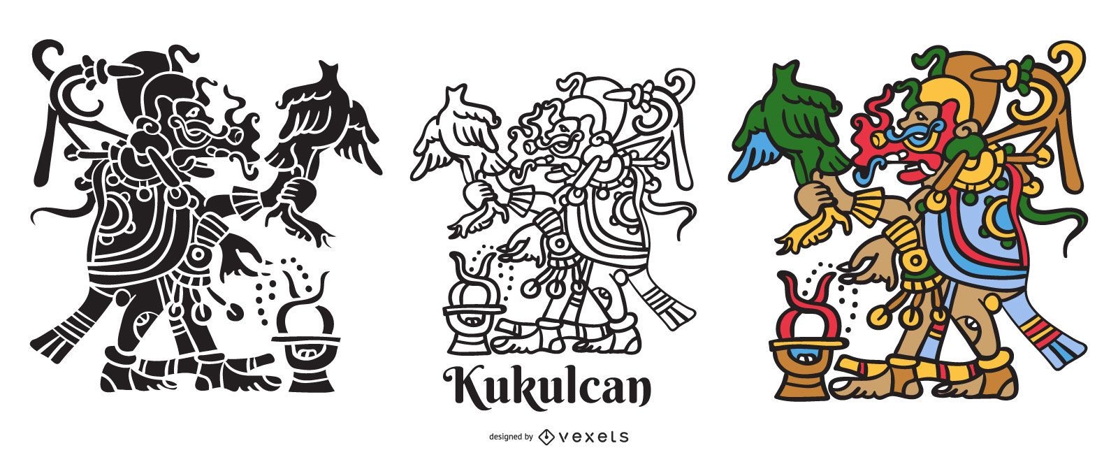 Conjunto de ilustración de dios maya Kukulkan