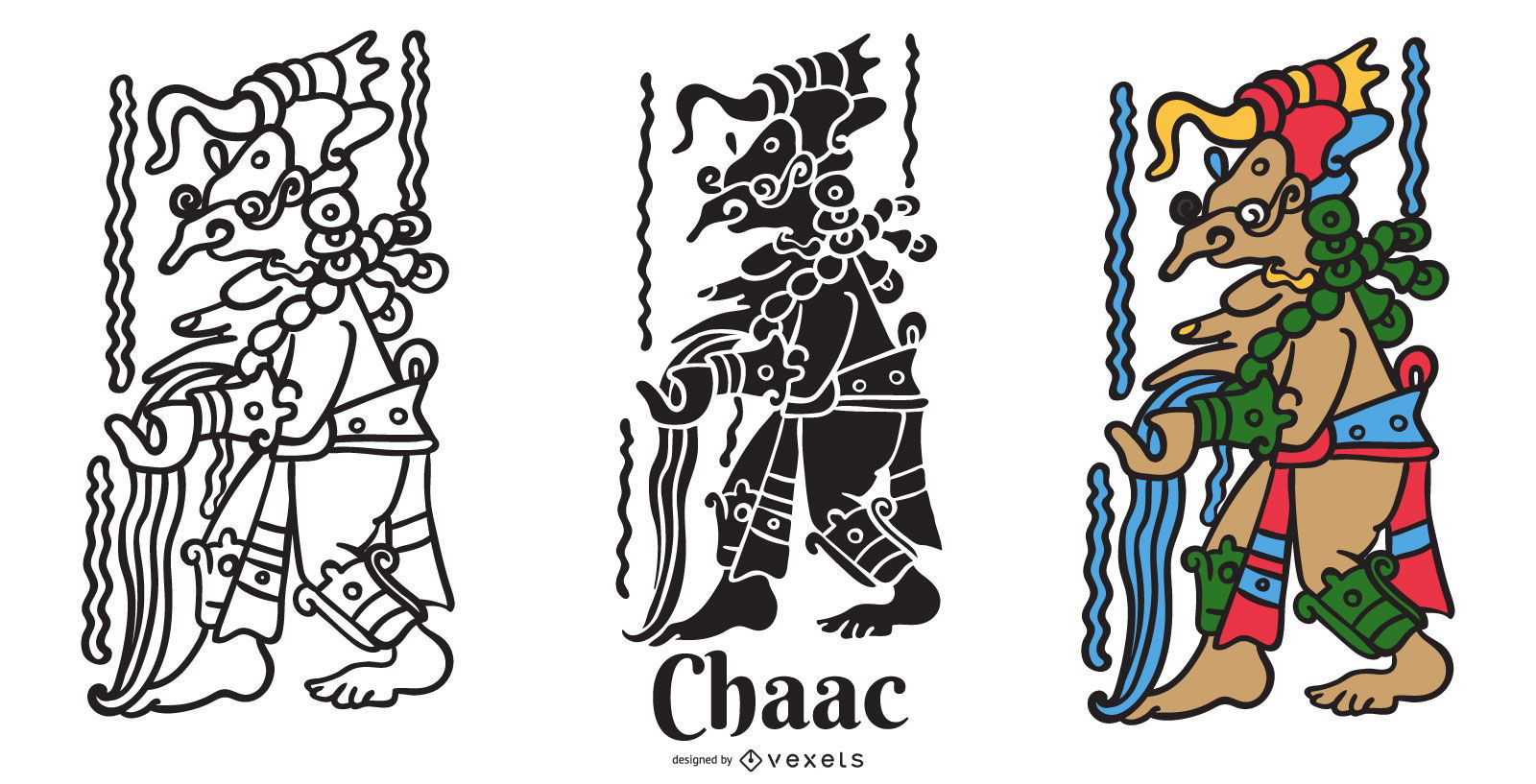 Conjunto de ilustración de dios maya Chaac