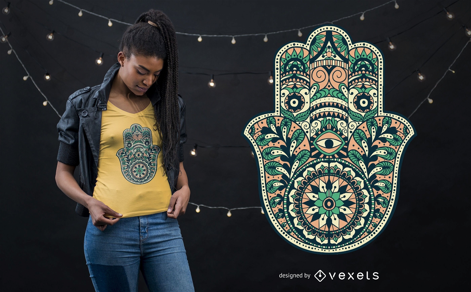 Diseño de camiseta de mano de Hamsa ornamental