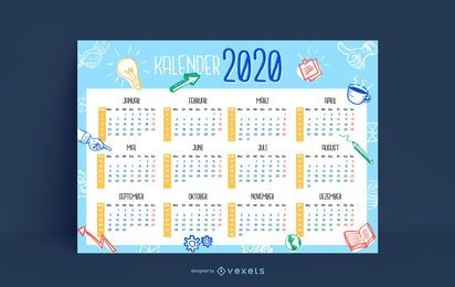 Diseño de calendario de Doodle de negocios 2020