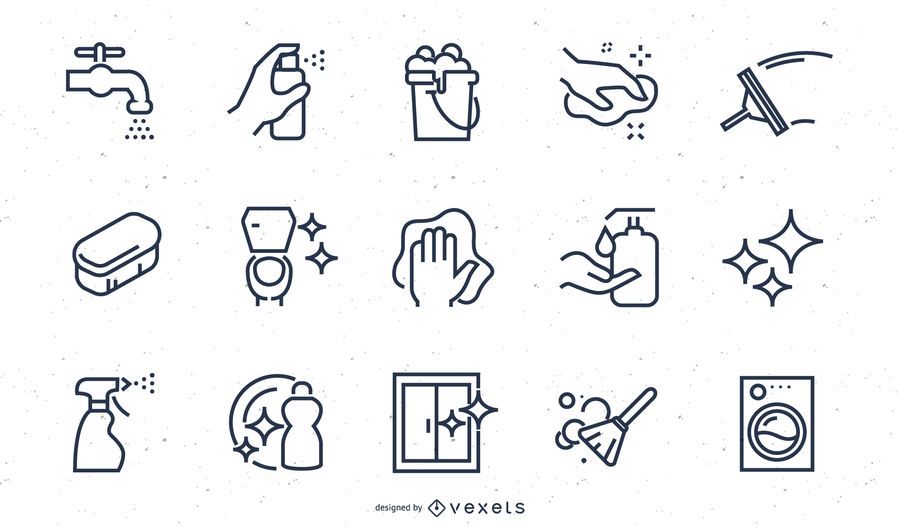 Cleaning Elements Stroke Icon Set Cleaning Elements Stroke Icon Set