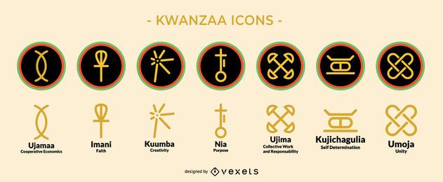 Conjunto de iconos de vacaciones Kwanzaa Conjunto de iconos de vacaciones Kwanzaa