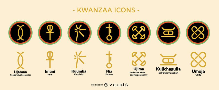 Conjunto de iconos de vacaciones Kwanzaa Conjunto de iconos de vacaciones Kwanzaa