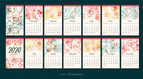 Diseño de calendario de flor 2020 año Diseño de calendario de flor 2020 año