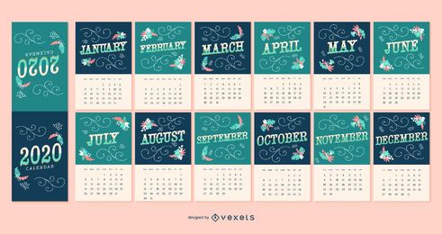 2020 Lettering Calendar Design Vector Download