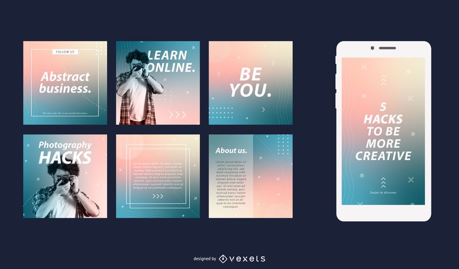 Gradient social media post set Gradient social media post set