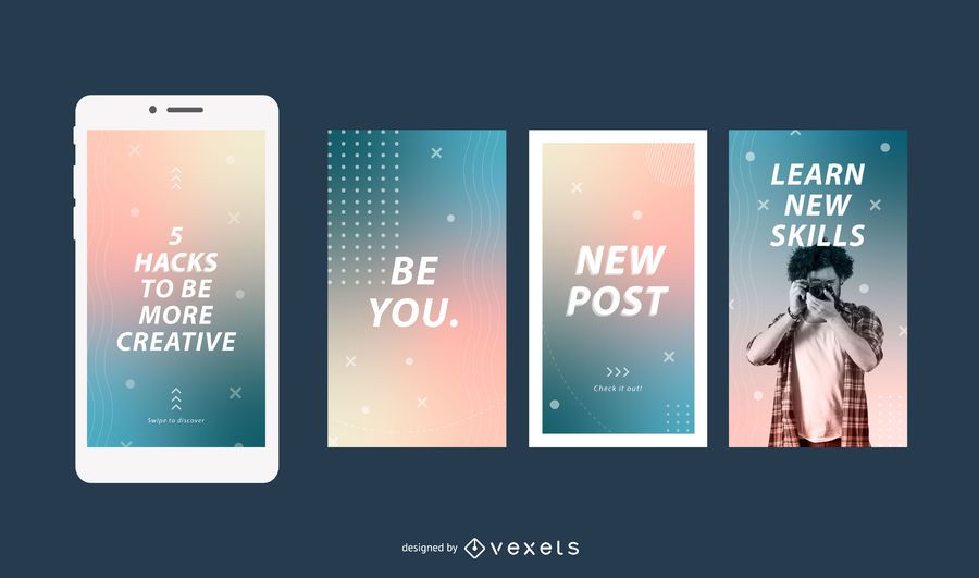Gradient social media story set Gradient social media story set