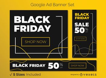 Black Friday Yellow Google Ads Banner Set