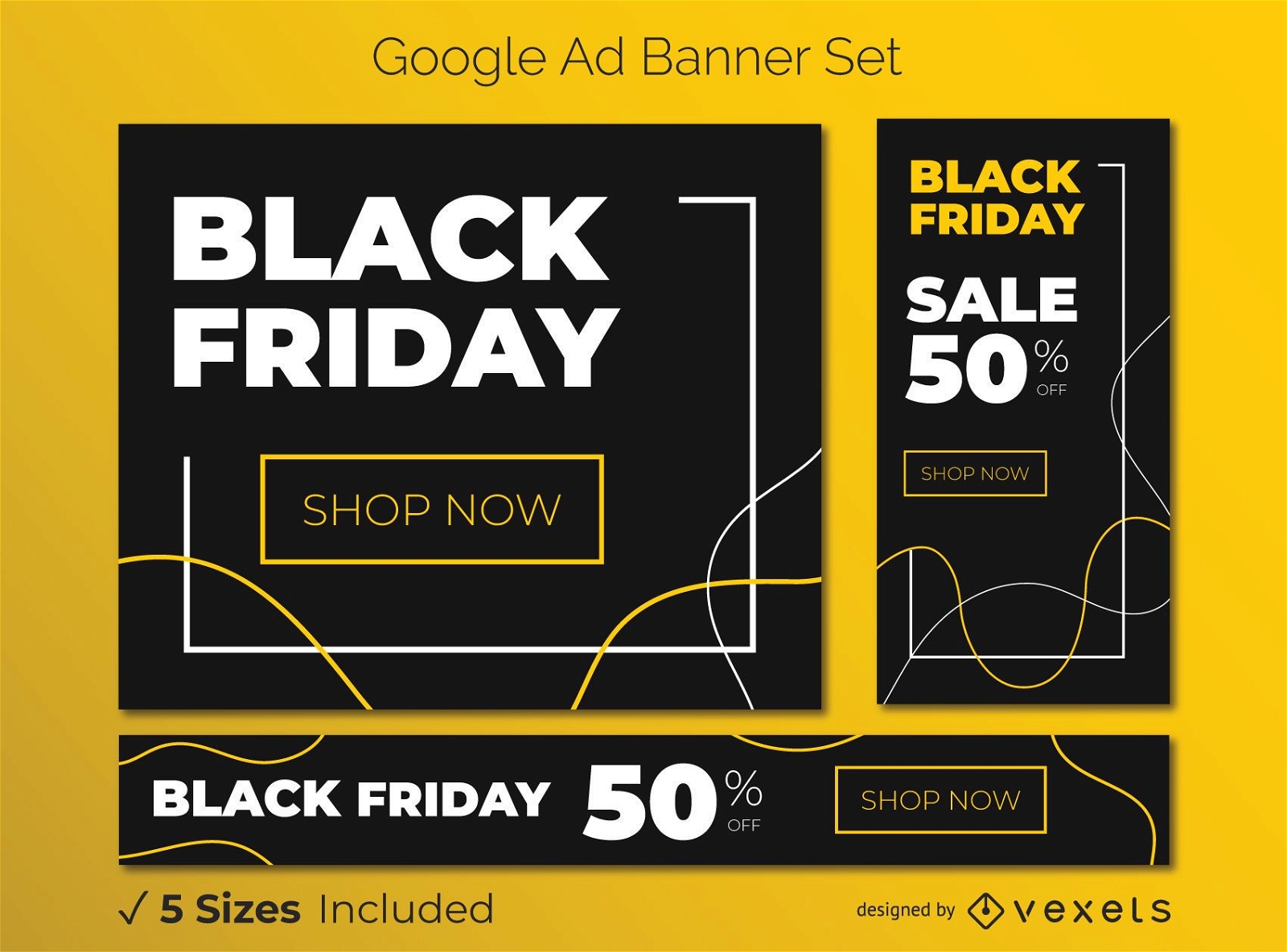 Conjunto de banners de anuncios de Google amarillo de Black Friday