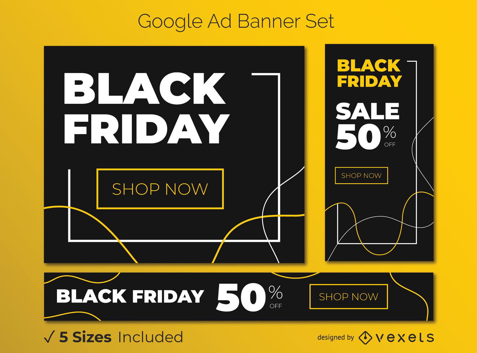 Conjunto de faixas amarelas do Google Ads da Black Friday