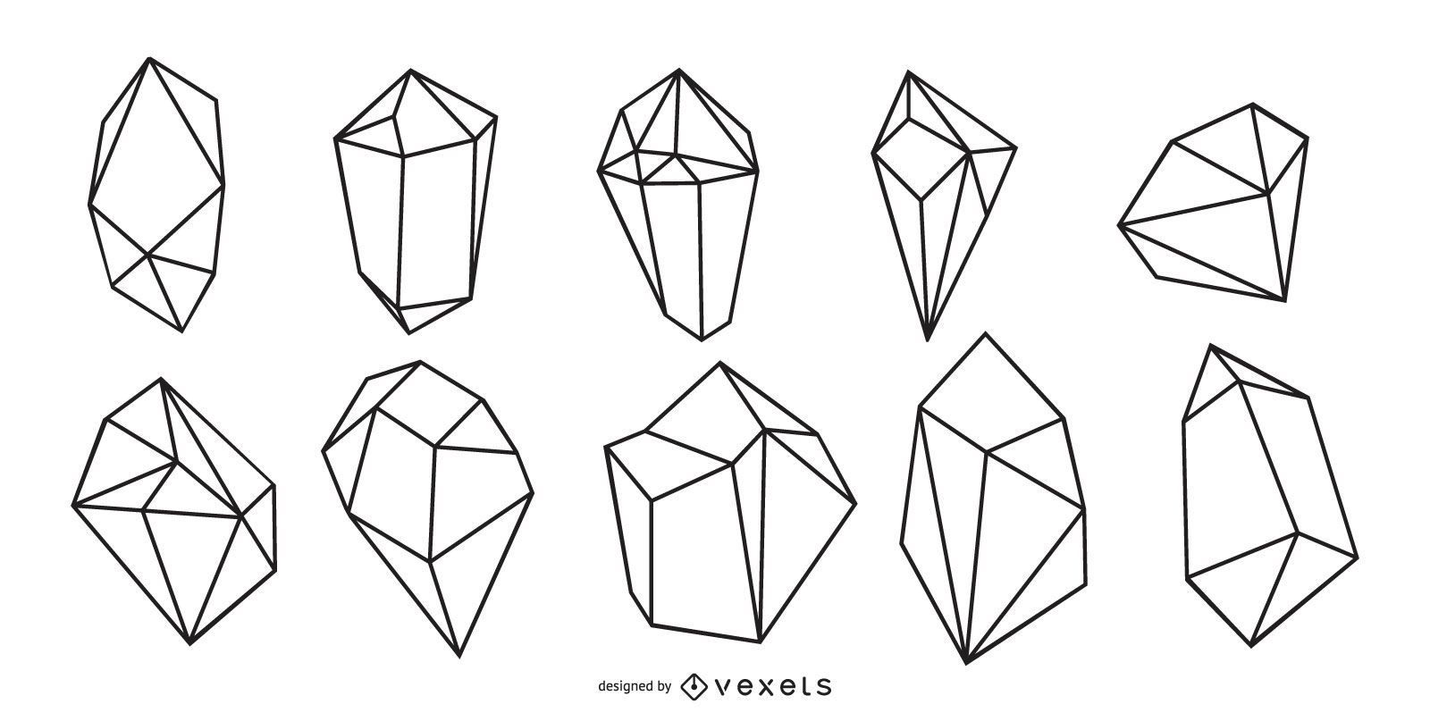 Crystals line vector set