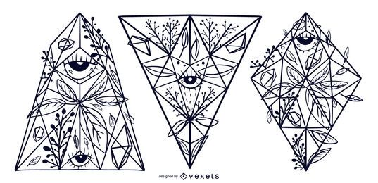 Conjunto de diseño de ilustración de cristal floral