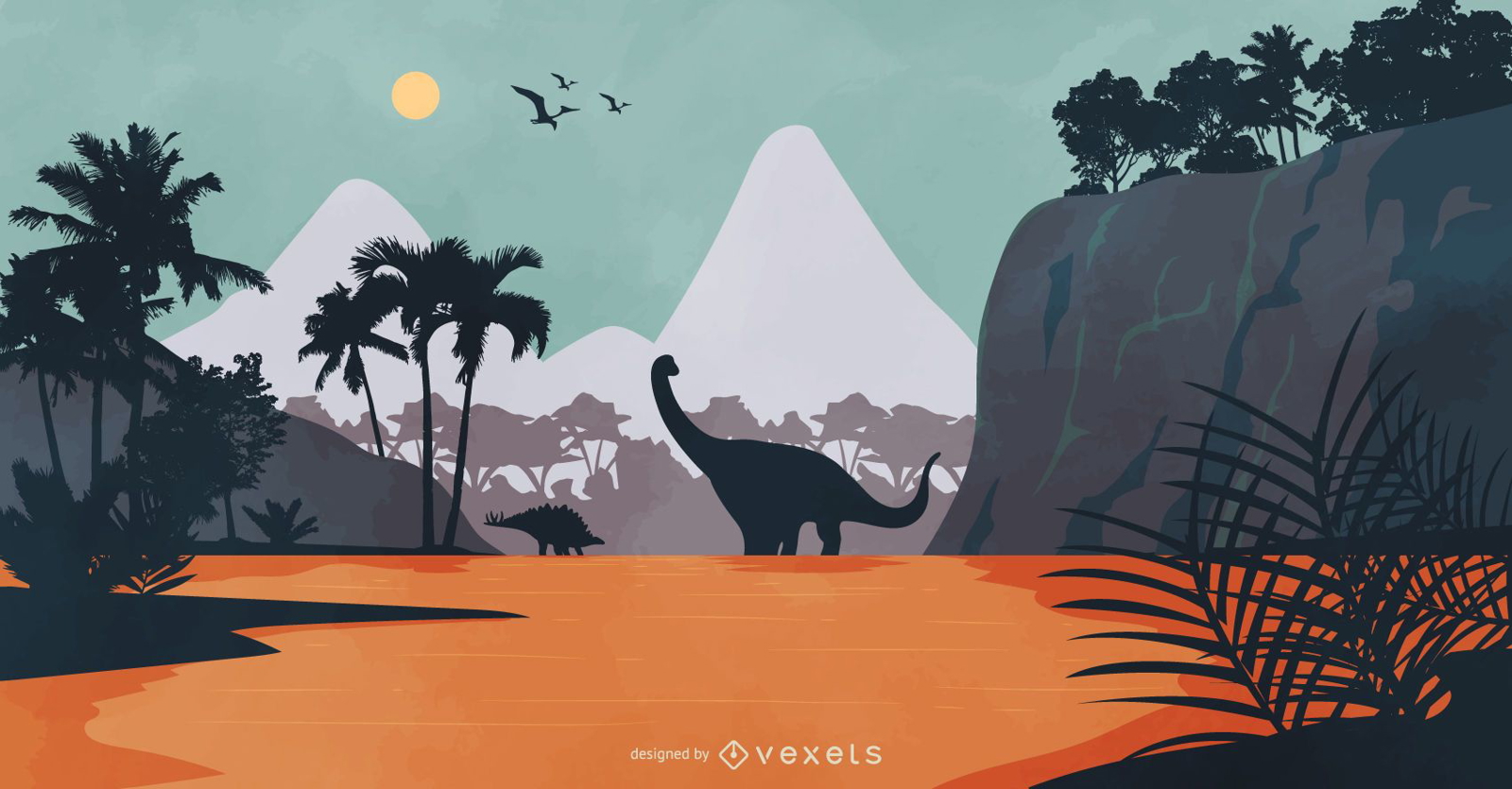 Ilustração da natureza da paisagem do dinossauro