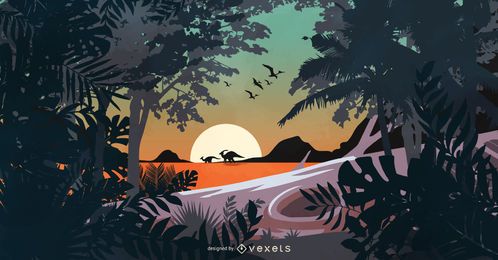Prehistoric Dinosaur Scene Illustration Prehistoric Dinosaur Scene Illustration