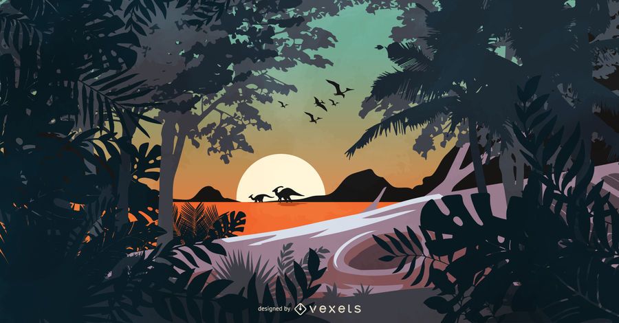 Ilustração pré-histórica da cena do dinossauro Ilustração pré-histórica da cena do dinossauro