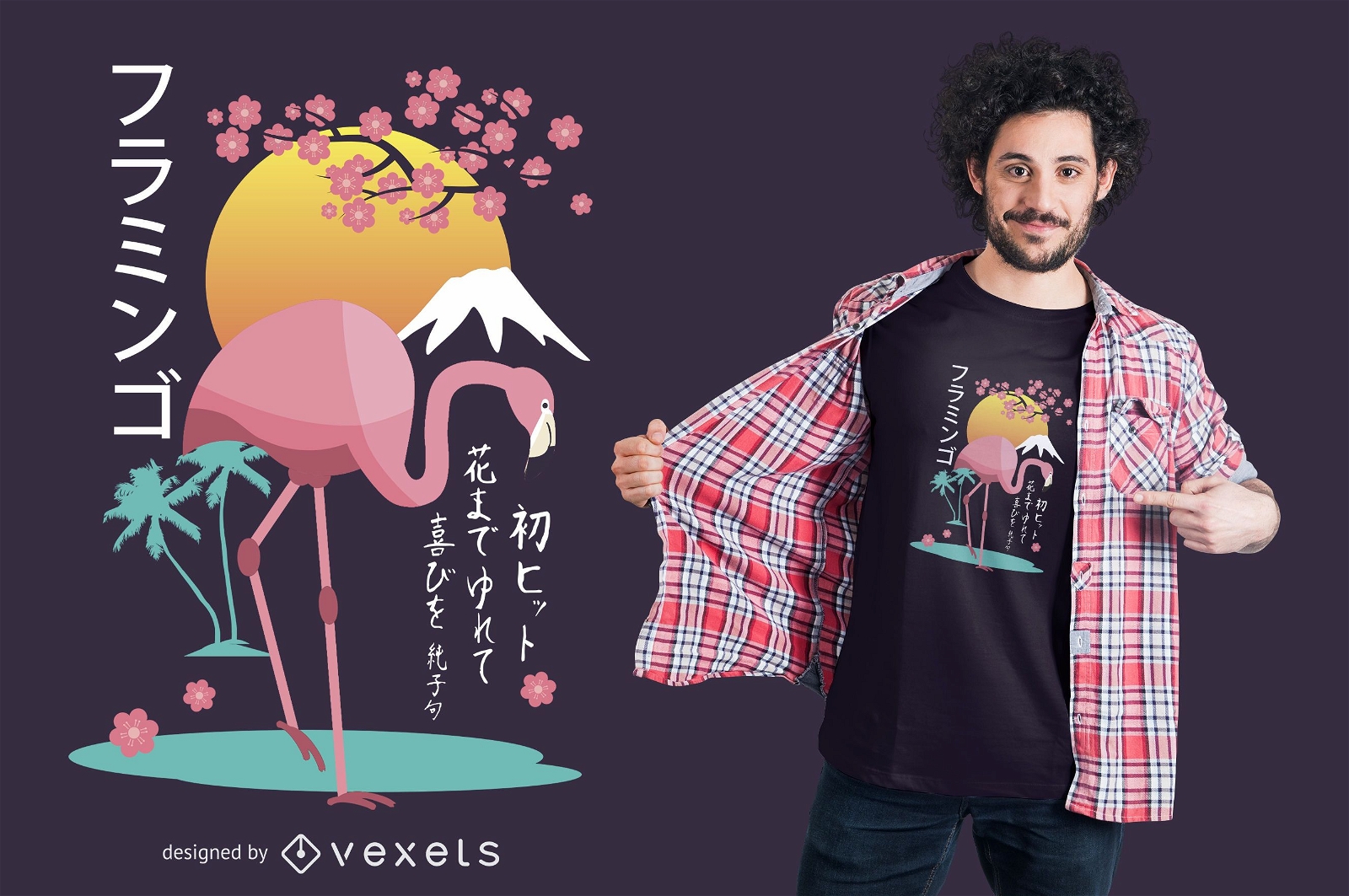 Design de camiseta de flamingo japon?s