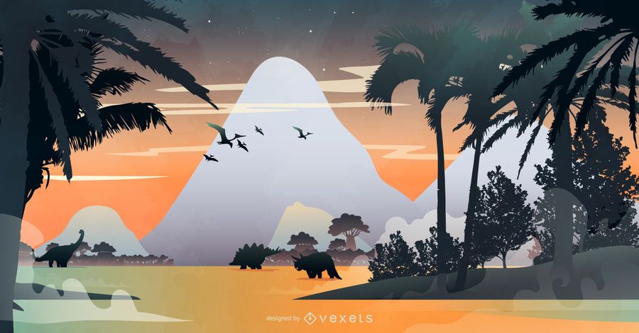 Dinosaur Scene Nature Illustration Dinosaur Scene Nature Illustration