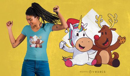Design bonito do t-shirt do Natal da rena do unicórnio Design bonito do t-shirt do Natal da rena do unicórnio