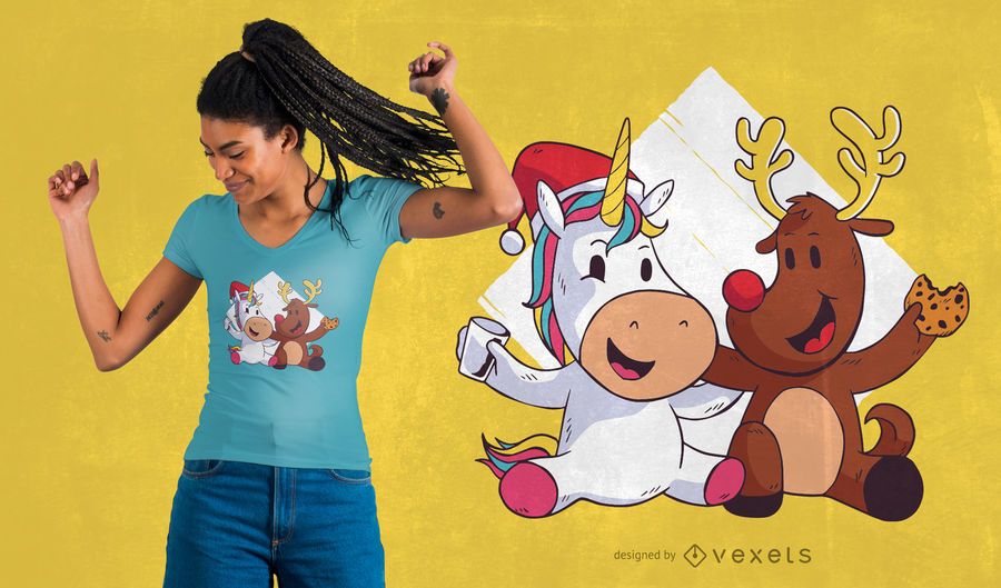 Diseño de camiseta de Navidad lindo unicornio reno Diseño de camiseta de Navidad lindo unicornio reno