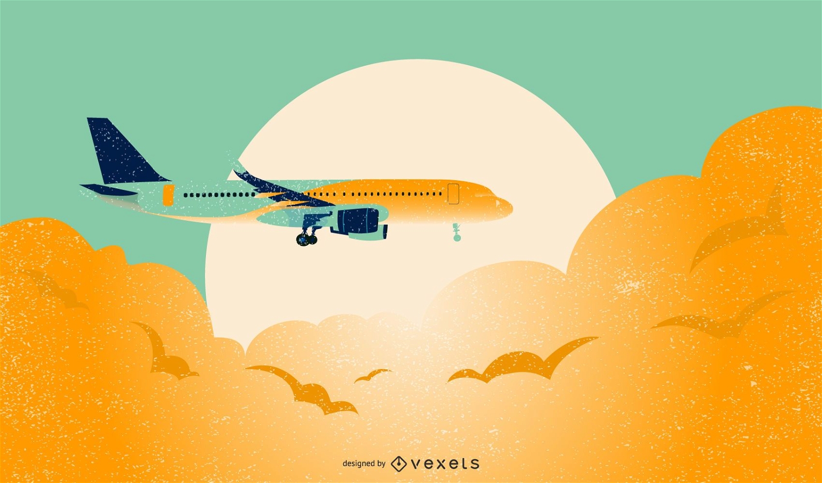 Jetliner Flying Over Clouds Illustration Design