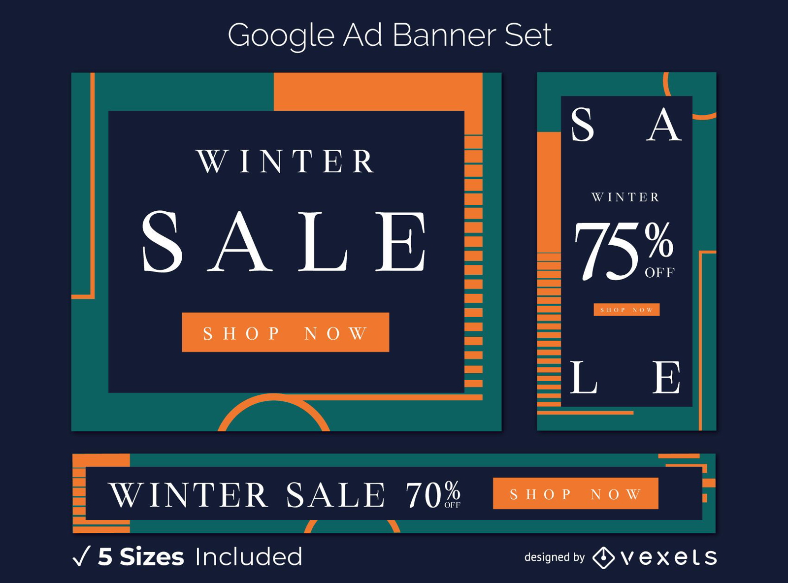 Conjunto de banners artísticos do Google Ads para venda de inverno