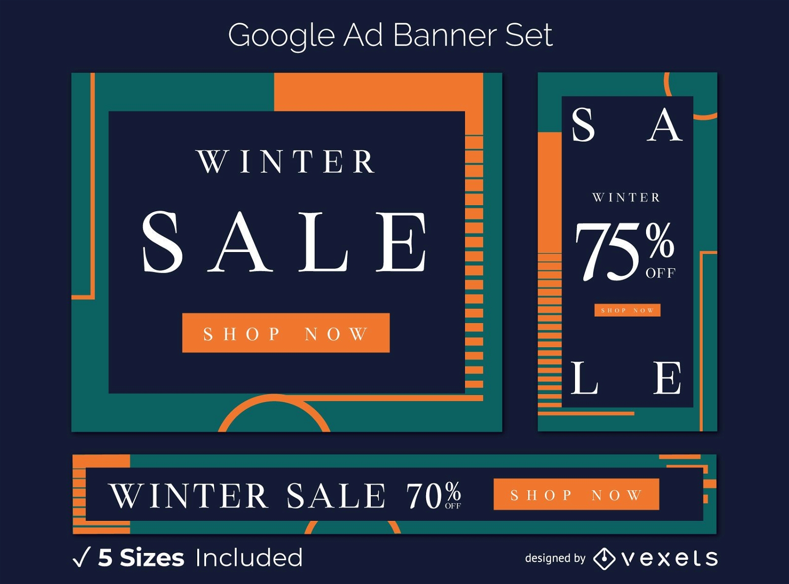 Venta de invierno artístico conjunto de banners de anuncios de Google