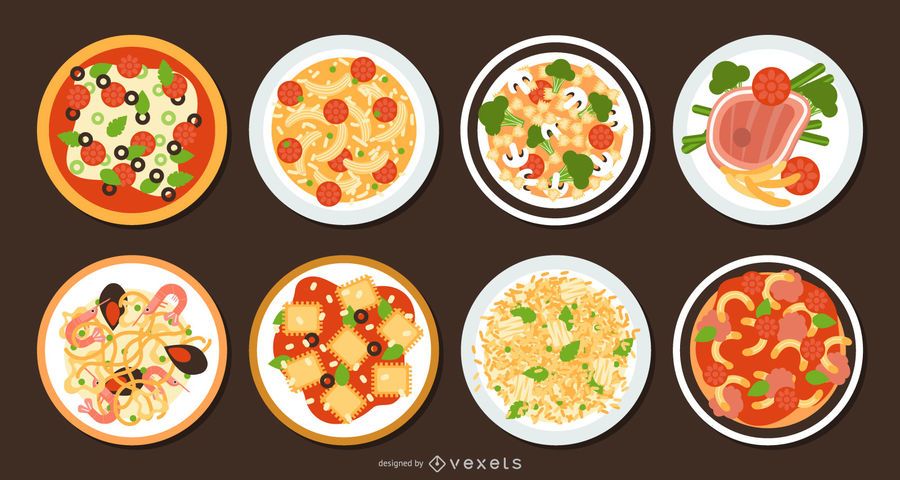 Traditional Italian Food Flat Design Set Traditional Italian Food Flat Design Set