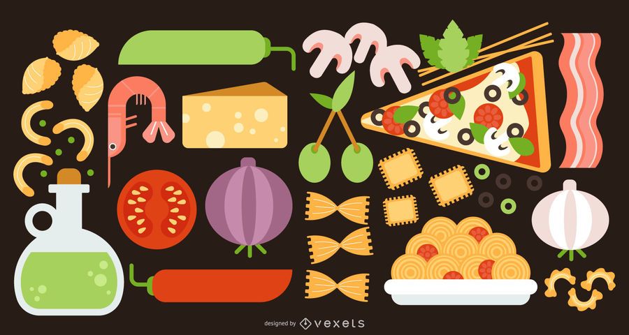 Italy Food Flat Design Elements Set Italy Food Flat Design Elements Set