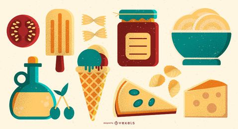 Conjunto de elementos de ilustración de comida italiana