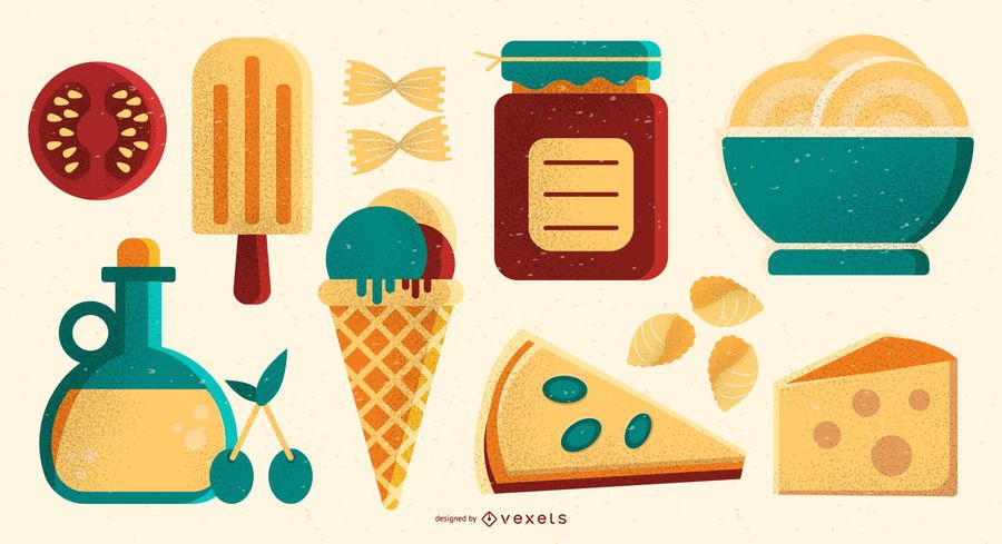 Conjunto de elementos de ilustración de comida italiana Conjunto de elementos de ilustración de comida italiana