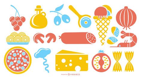 Conjunto de ícones coloridos de comida italiana