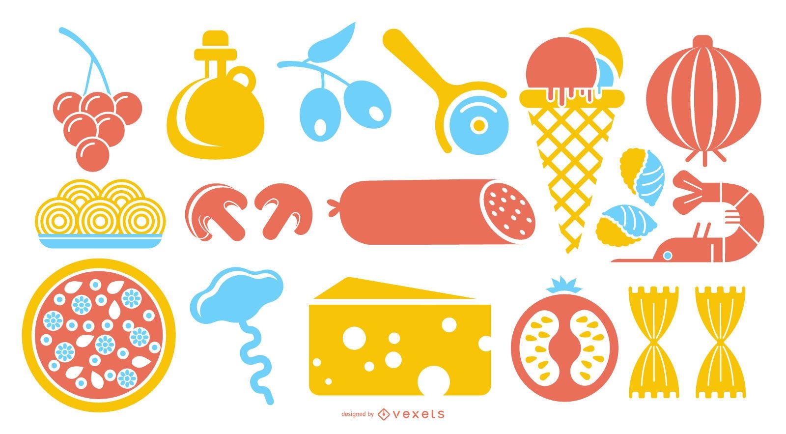 Conjunto de ícones coloridos de comida italiana