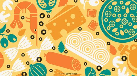 Papel pintado de diseño plano de comida de Italia Papel pintado de diseño plano de comida de Italia