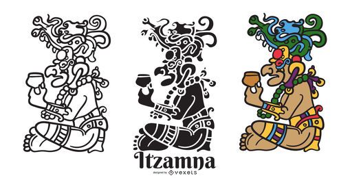 Itzamna Maya Gott Gott Vektorsatz