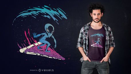 Pizza Surfing Alien T-shirt Design Pizza Surfing Alien T-shirt Design