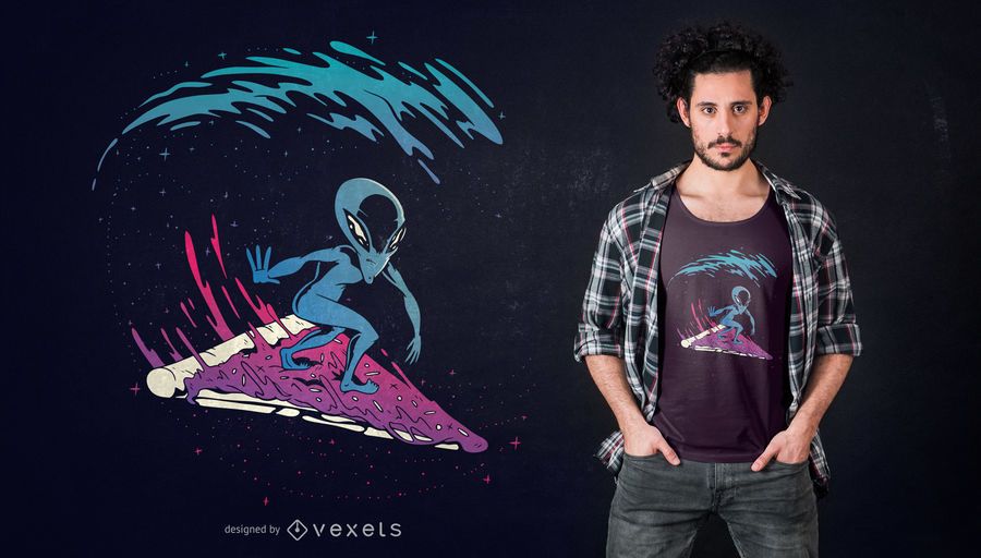 Pizza Surfing Alien T-shirt Design Pizza Surfing Alien T-shirt Design