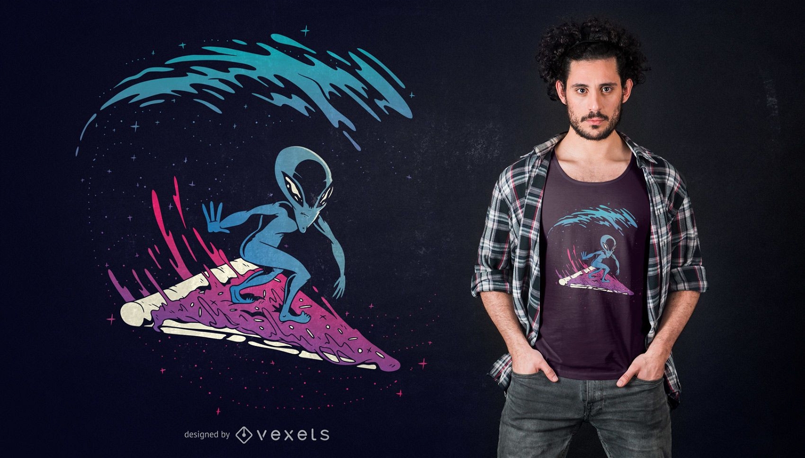 Pizza Surfing Alien T-shirt Design