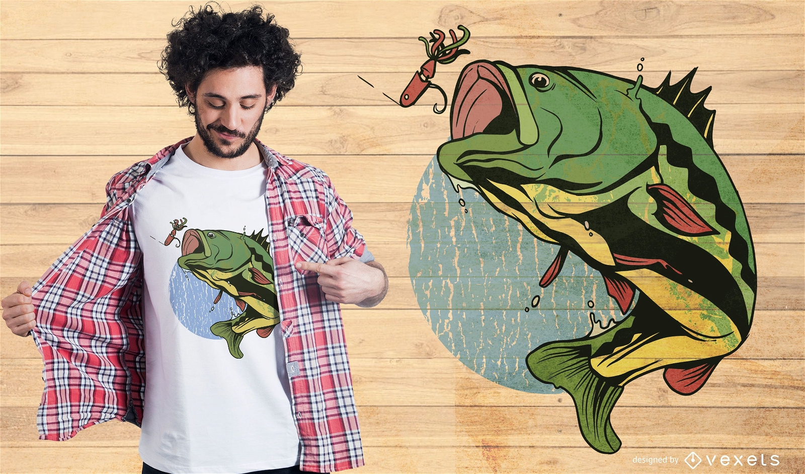 Design de camisetas de peixes de pesca com mosca