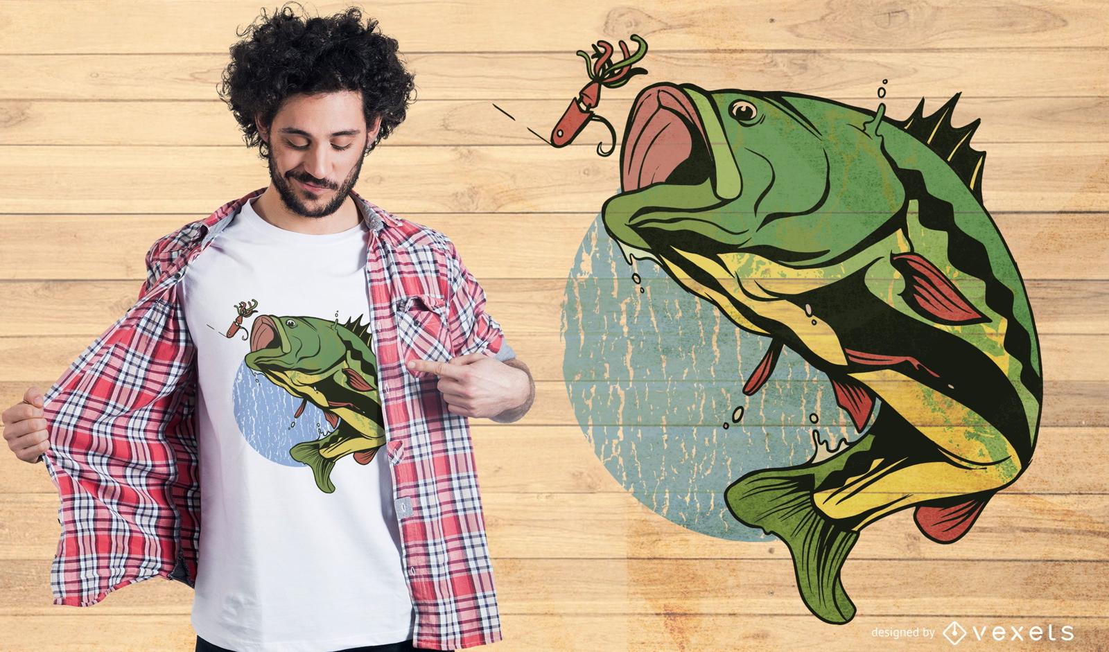 Diseño de camiseta de pesca con mosca