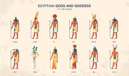 Egyptian Gods Flat Style Design Set Egyptian Gods Flat Style Design Set