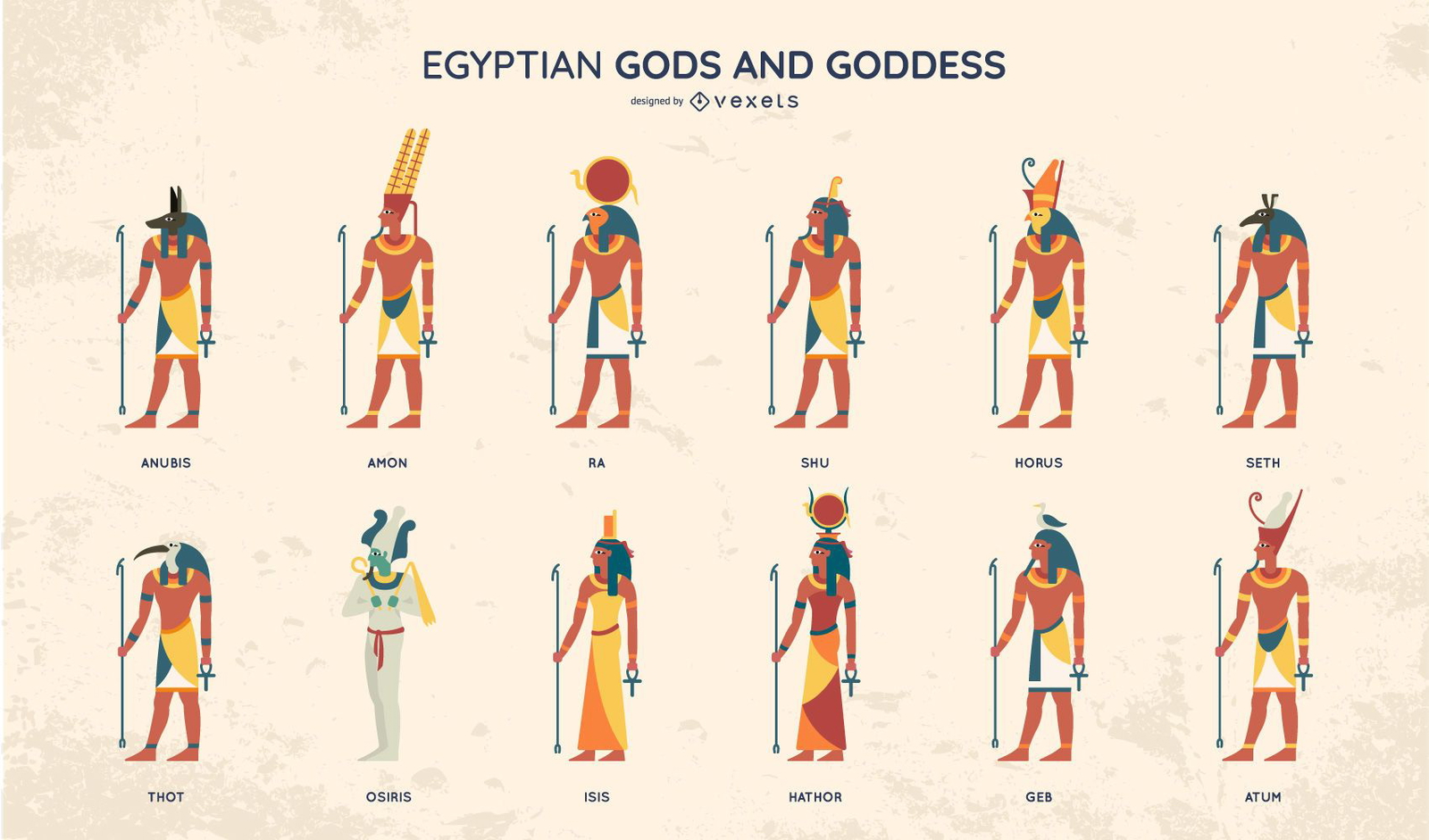 Egyptian Gods Flat Style Design Set