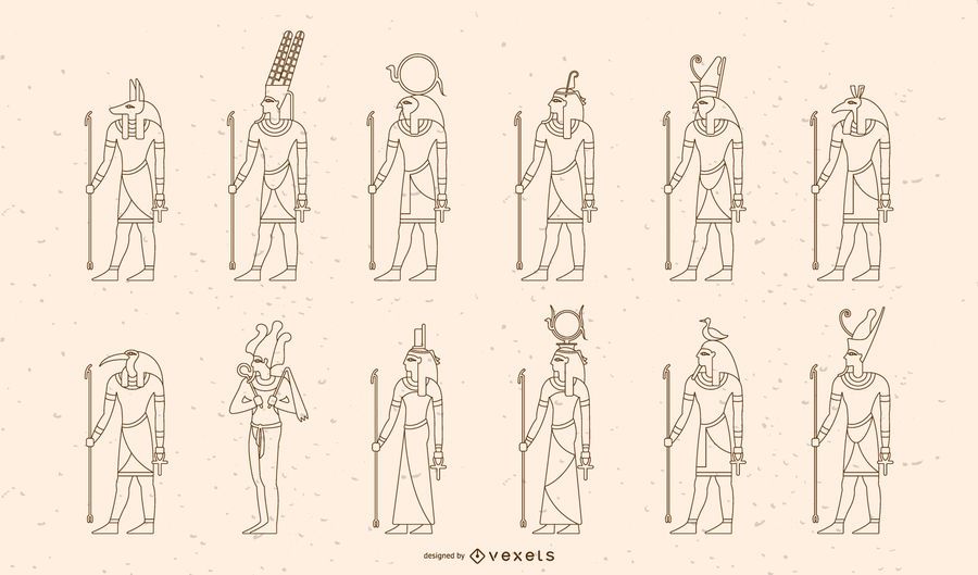 Conjunto de diseño de trazo de dioses y diosas egipcias Conjunto de diseño de trazo de dioses y diosas egipcias