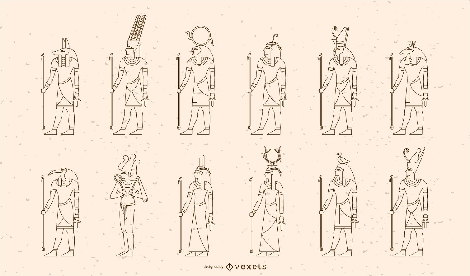 Ägyptische Götter und Göttinnen Stroke Design Set