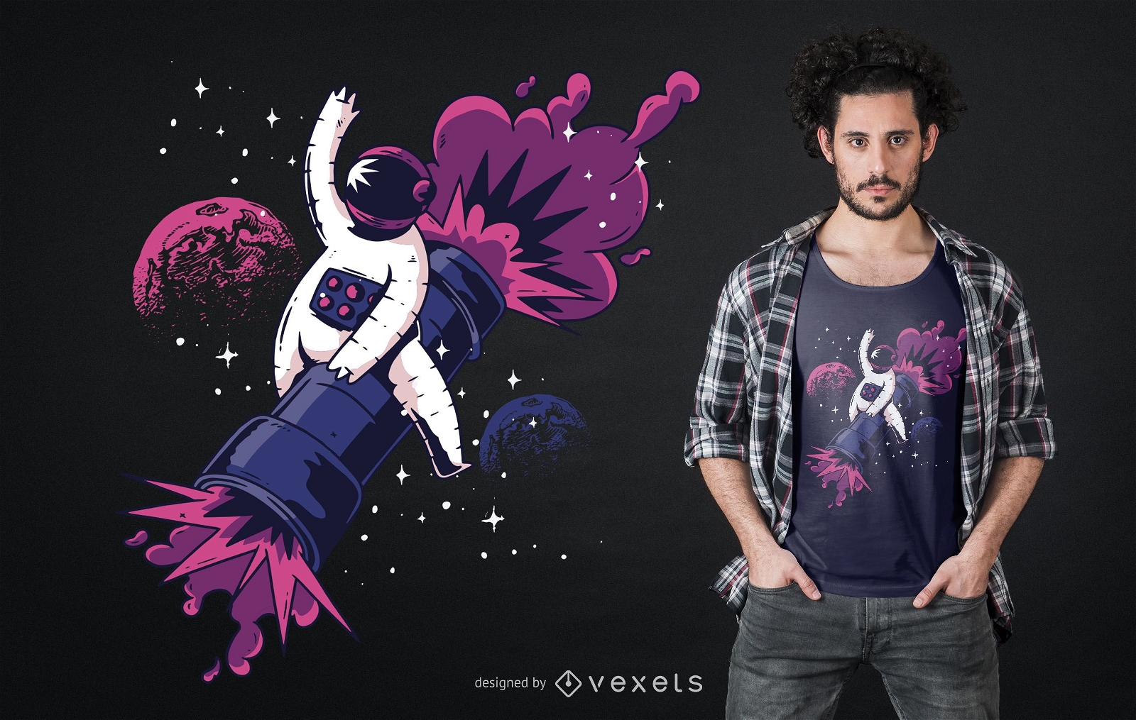 Design de t-shirt de astronauta bazuca