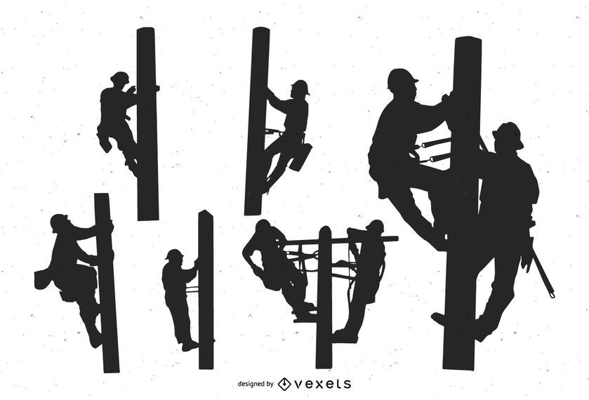 Power Lineman Menschen Silhouette Set Power Lineman Menschen Silhouette Set