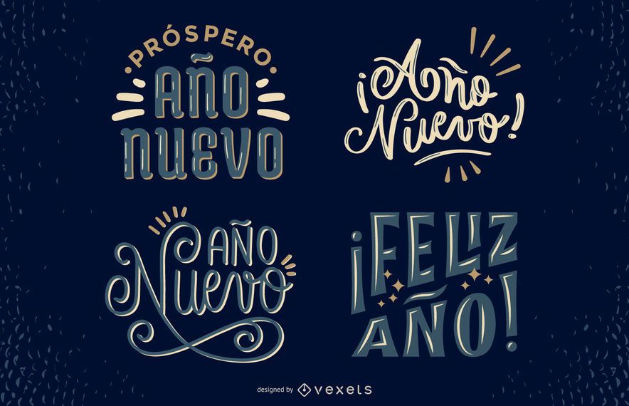 New Year Spanish Lettering Design Set New Year Spanish Lettering Design Set
